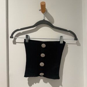 Giuseppe Di Morabito Black Ribbed Tube Top with Silver Buttons